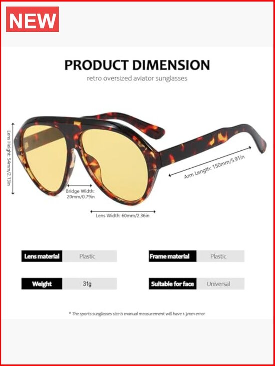Oversized Retro Aviator Sunglasses with UV400 Protection for Women